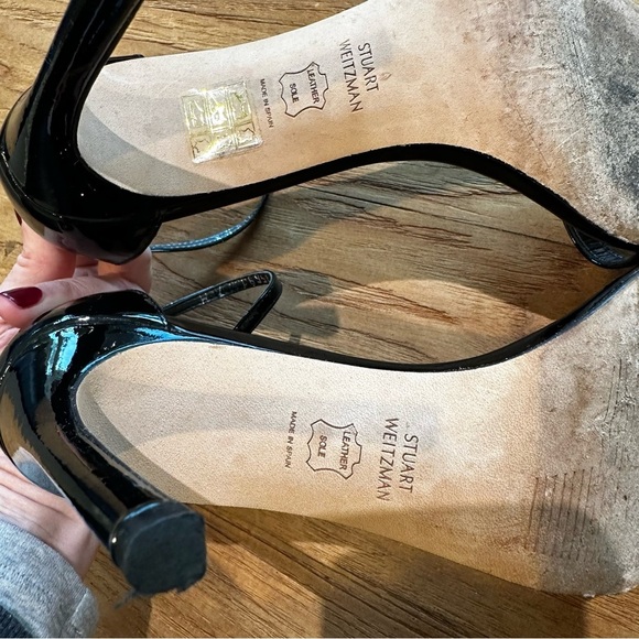 Stuart Weitzman Black Patent Leather Nudistsong Women’s Stiletto Heeled Sandals - Picture 9 of 13